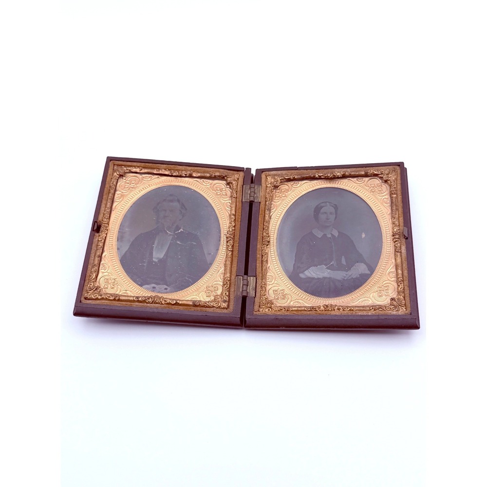 Antique Double Ambrotype Photos in Union Case 1/6 Plate Victorian Husband Wife